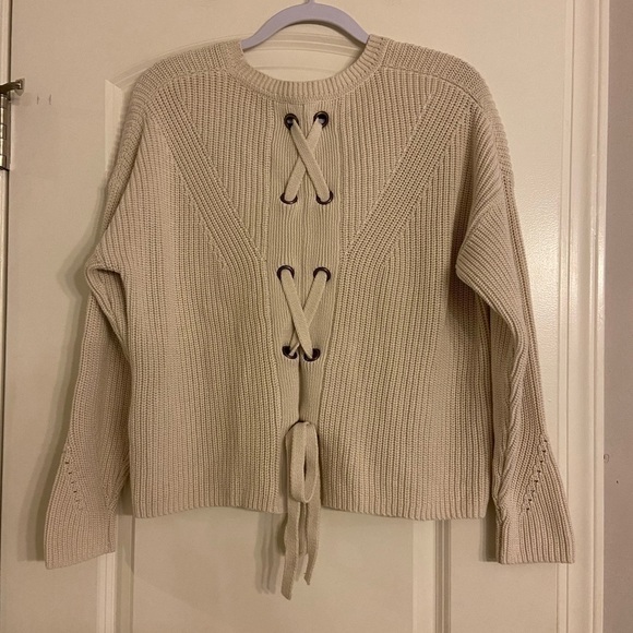𝅺LUCKY Brand Women’s SZ L Lace Up Back Knit Ivory Sweater-3913 New - Picture 2 of 6